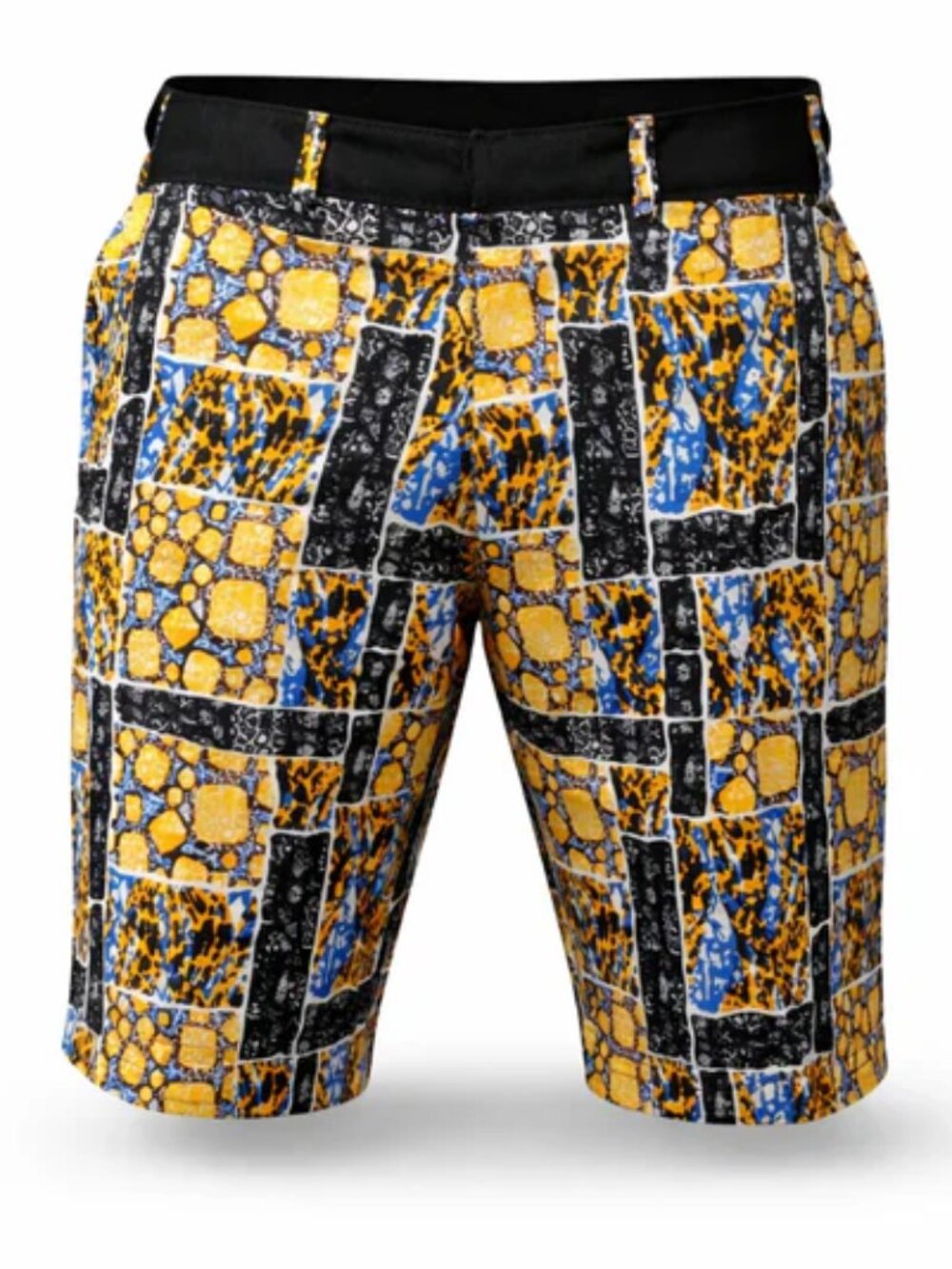 Men’s Ankara Patchwork Shorts – Blue & Gold African Print Shorts